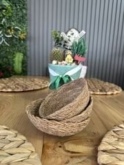 Dekoratif Doğal Hasır Mini Sepet 13 cm 3’lü