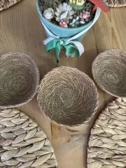 Dekoratif Doğal Hasır Mini Sepet 13 cm 3’lü