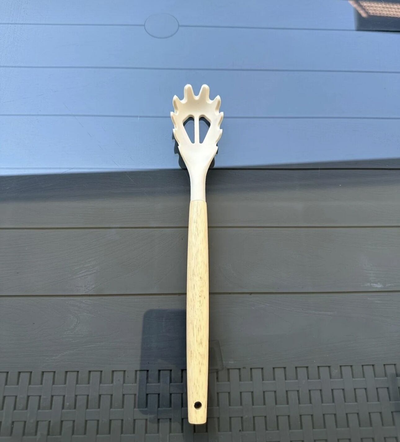 Silikon Ahşap Makarna Kaşığı 32 Cm Krem