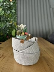 3'lü Doğal Jüt Sepet Organizer Gri
